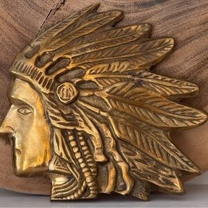 RARE Large Vintage Brass Native American Chief Head Plaque